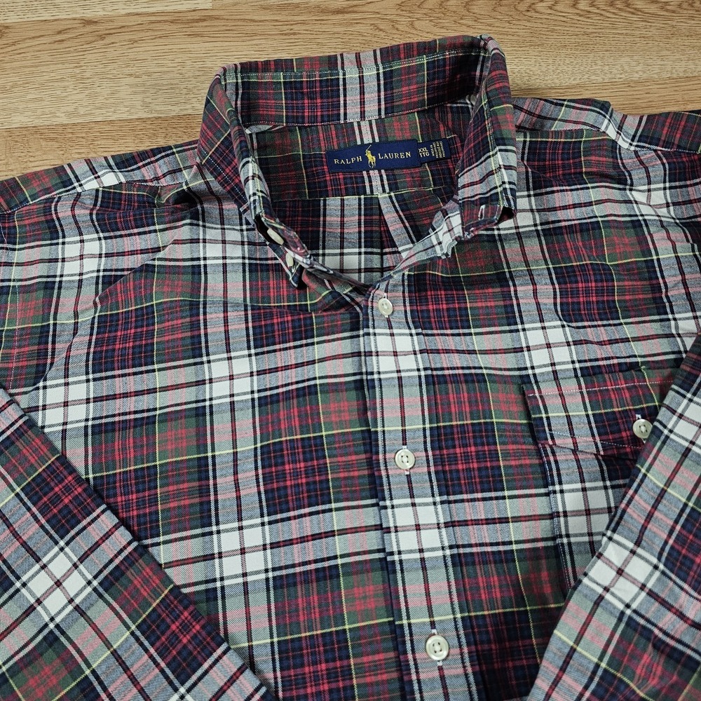 Ralph Lauren Button Down Shirt Mens XXL Multicolor Plaid Long Sleeve Pocket 3236